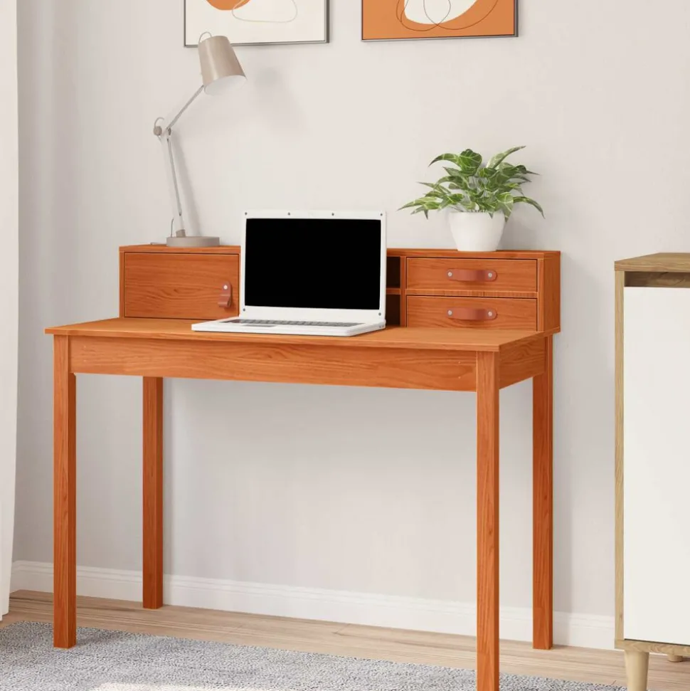vidaXL Bureau met lade Wasbruin 110 x 50 x 93 cm Massief Grenen Hout