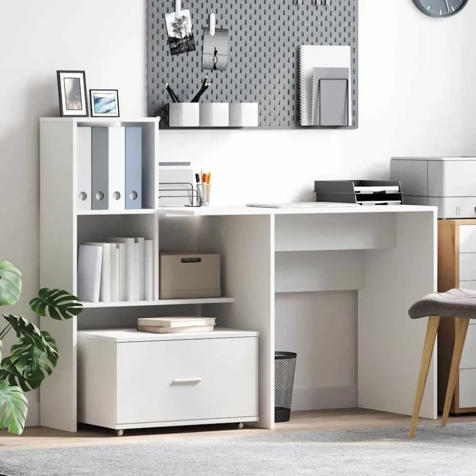 vidaXL Bureau met lade Wit 131,5 x 50 x 106,5 cm Bewerkt hout