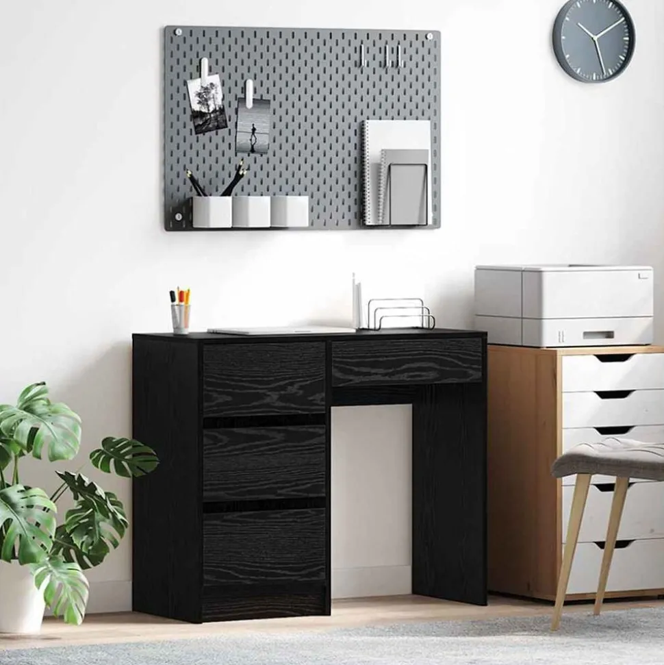 vidaXL Bureau met lade Zwart Eiken 90 x 37,5 x 75 cm Bewerkt hout