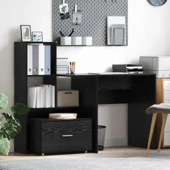 vidaXL Bureau met lade Zwart Eiken 131,5 x 50 x 106,5 cm Bewerkt hout