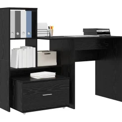 vidaXL Bureau met lade Zwart Eiken 131,5 x 50 x 106,5 cm Bewerkt hout
