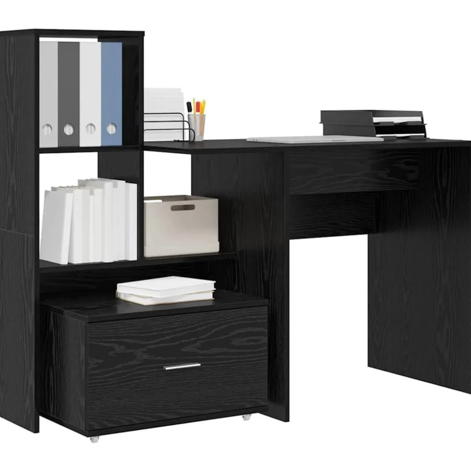 vidaXL Bureau met lade Zwart Eiken 131,5 x 50 x 106,5 cm Bewerkt hout