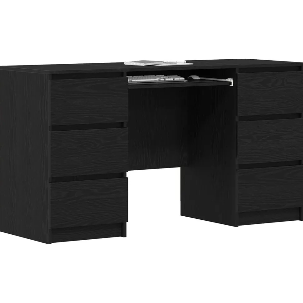 vidaXL Bureau met lade Zwart Eiken 140 x 50 x 76 cm Bewerkt hout