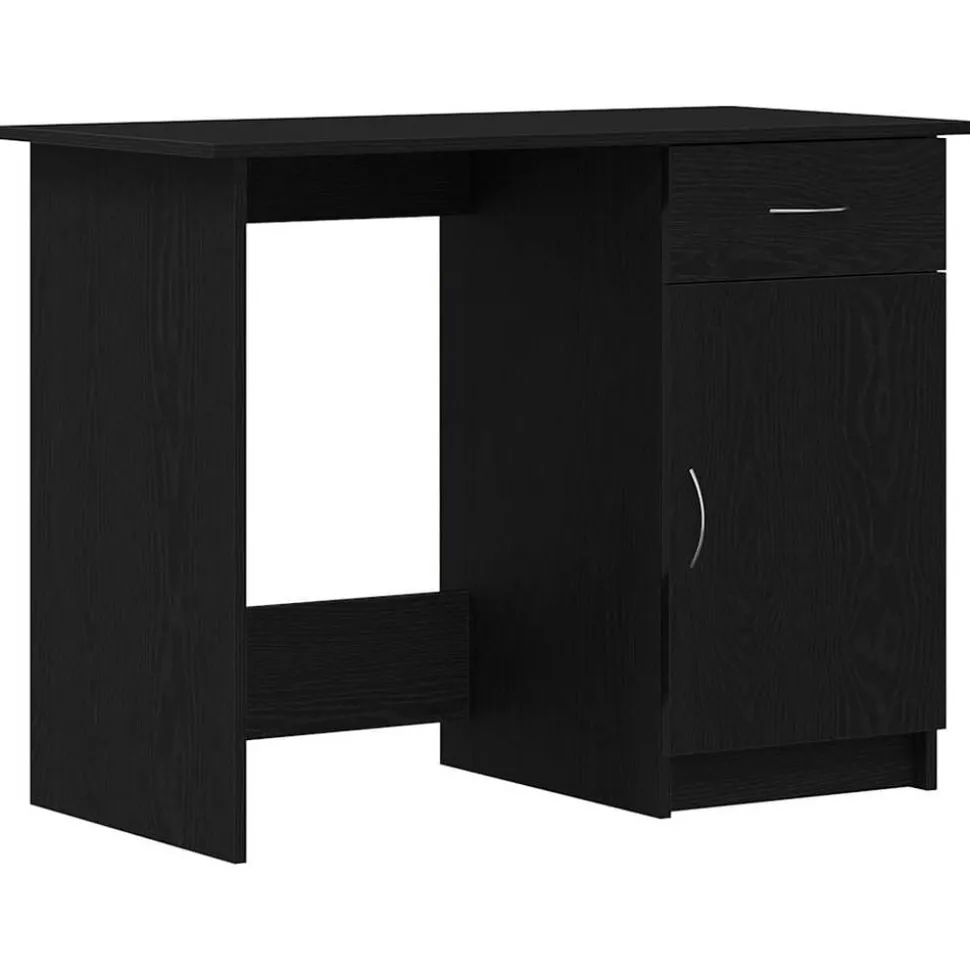 vidaXL Bureau met lade Zwart Eiken 100 x 50 x 76 cm Bewerkt hout
