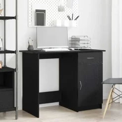 vidaXL Bureau met lade Zwart Eiken 100 x 50 x 76 cm Bewerkt hout