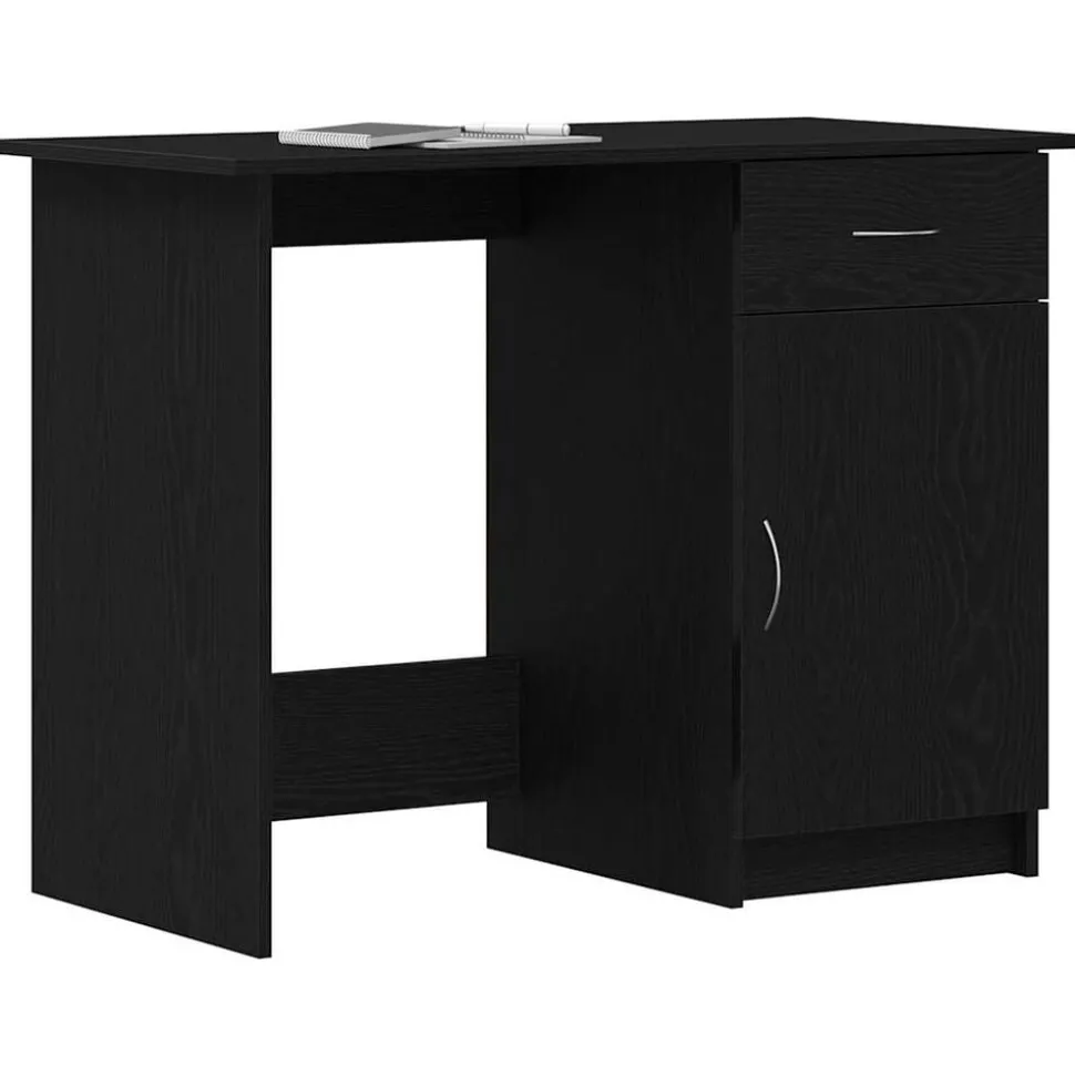 vidaXL Bureau met lade Zwart Eiken 100 x 50 x 76 cm Bewerkt hout