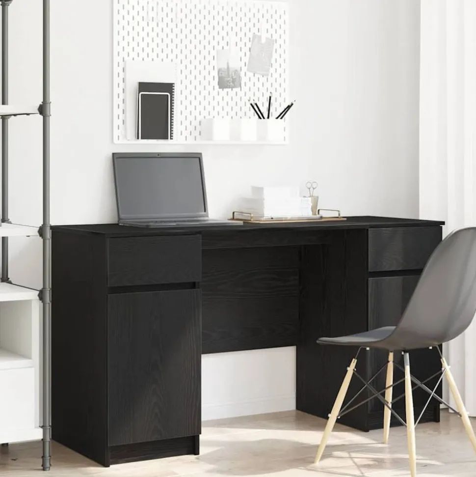 vidaXL Bureau met lade Zwart eiken 140 x 49 x 76 cm Bewerkt hout