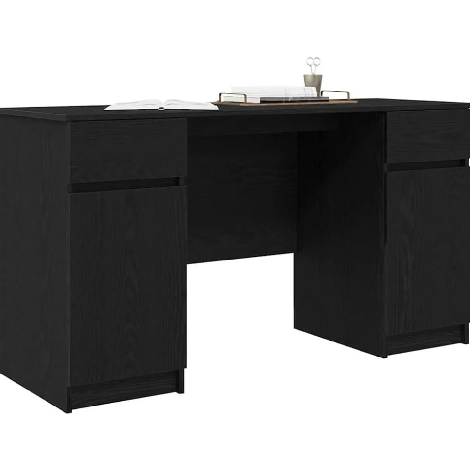 vidaXL Bureau met lade Zwart eiken 140 x 49 x 76 cm Bewerkt hout