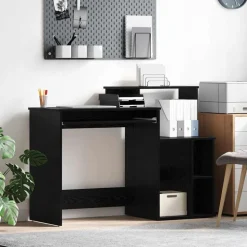 vidaXL Bureau met lade Zwart Eiken 120,5 x 44 x 88,5 cm Bewerkt hout