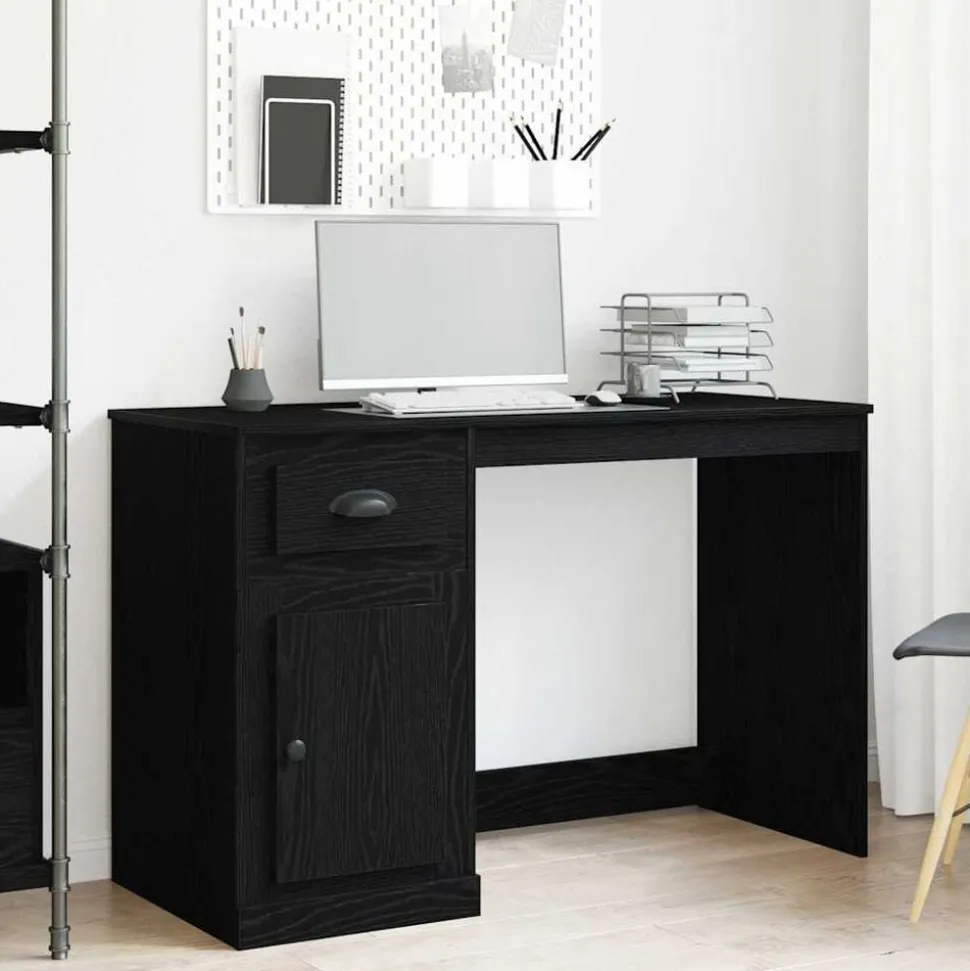vidaXL Bureau met lade Zwart Eiken 50 x 115 x 75 cm Bewerkt hout