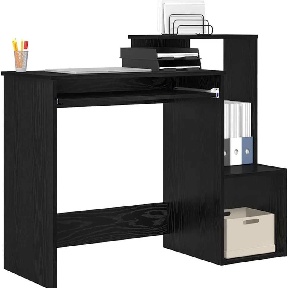 vidaXL Bureau met lade Zwart Eiken 106 x 41 x 88.5 cm Bewerkt hout
