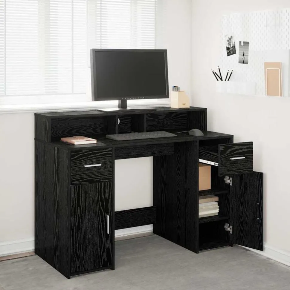 vidaXL Bureau met lade Zwart eiken 120 x 55 x 91 cm Bewerkt hout