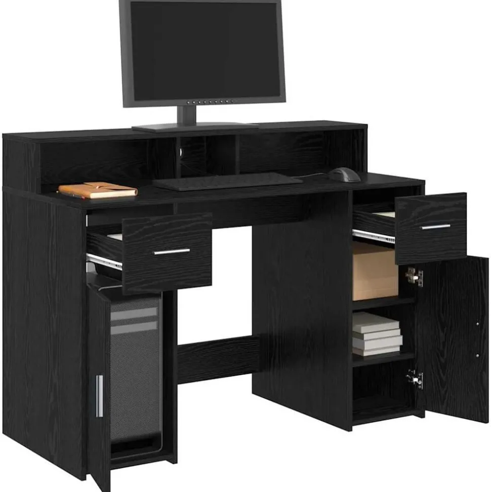 vidaXL Bureau met lade Zwart eiken 120 x 55 x 91 cm Bewerkt hout