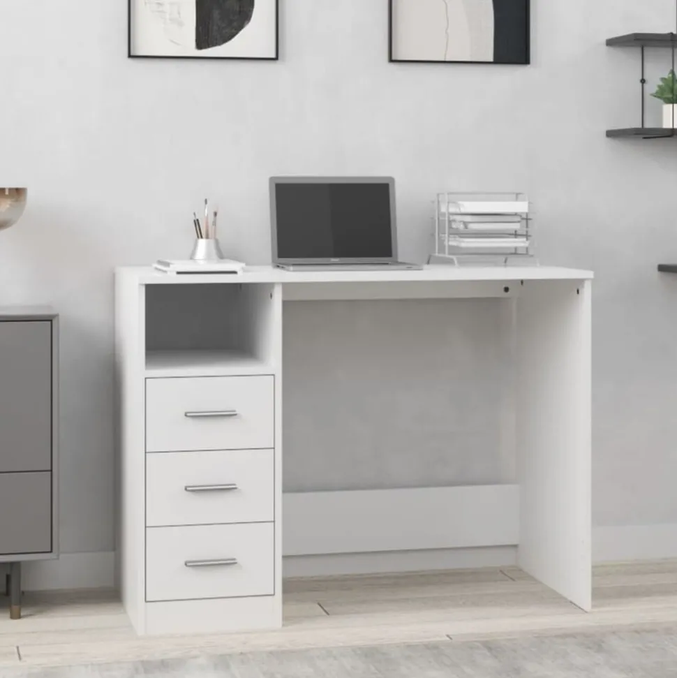 vidaXL Bureau met lades 102x50x76 cm bewerkt hout wit