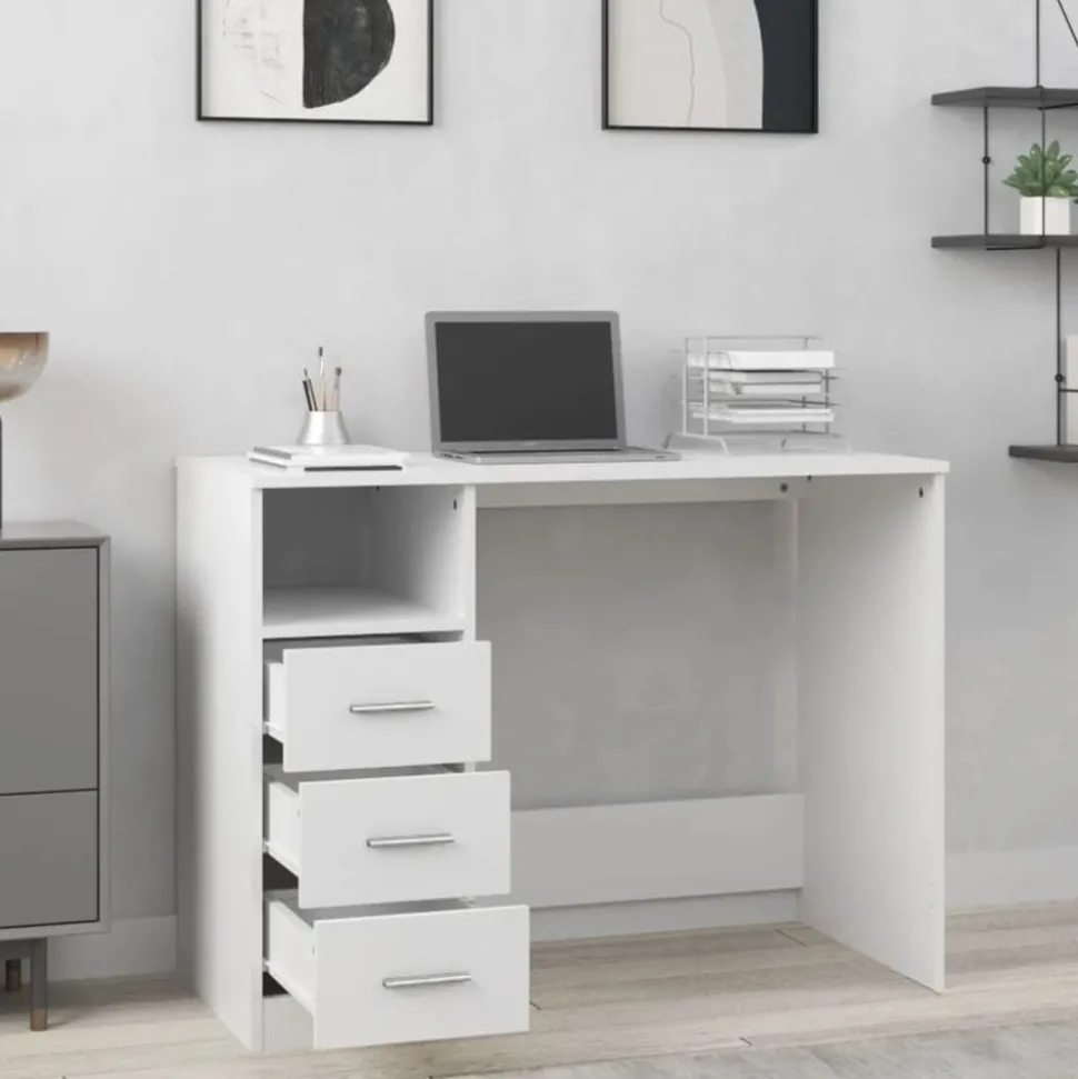 vidaXL Bureau met lades 102x50x76 cm bewerkt hout wit