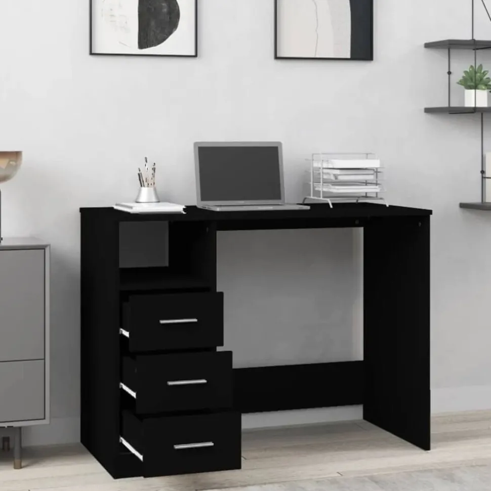vidaXL Bureau met lades 102x50x76 cm bewerkt hout zwart