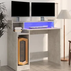 vidaXL Bureau met LED-verlichting 97x45x90 cm bewerkt hout betongrijs