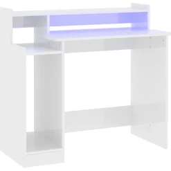 vidaXL Bureau met LED-verlichting 97x45x90 cm hout hoogglans wit