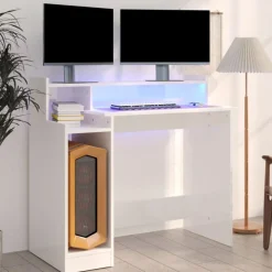 vidaXL Bureau met LED-verlichting 97x45x90 cm hout hoogglans wit
