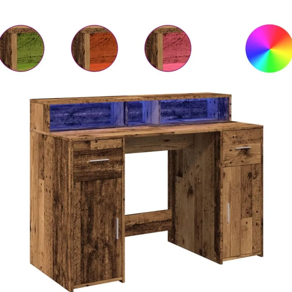vidaXL Bureau met LED-verlichting 120x55x91 cm bewerkt hout oud hout