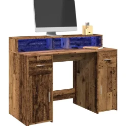 vidaXL Bureau met LED-verlichting 120x55x91 cm bewerkt hout oud hout