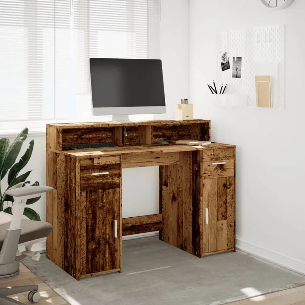 vidaXL Bureau met LED-verlichting 120x55x91 cm bewerkt hout oud hout