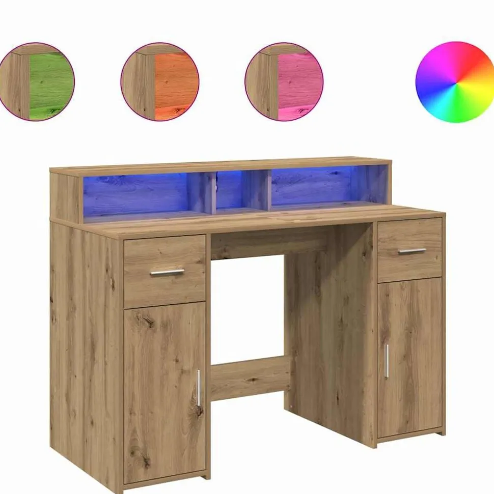 vidaXL Bureau met LED-verlichting 120x55x91 cm hout artisanaal eiken