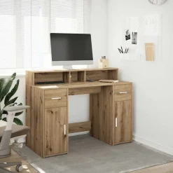 vidaXL Bureau met LED-verlichting 120x55x91 cm hout artisanaal eiken