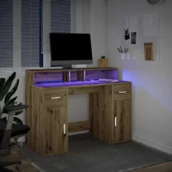 vidaXL Bureau met LED-verlichting 120x55x91 cm hout artisanaal eiken