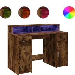 vidaXL Bureau met LED-verlichting 120x55x91 cm hout gerookt eikenkleur