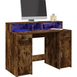 vidaXL Bureau met LED-verlichting 120x55x91 cm hout gerookt eikenkleur