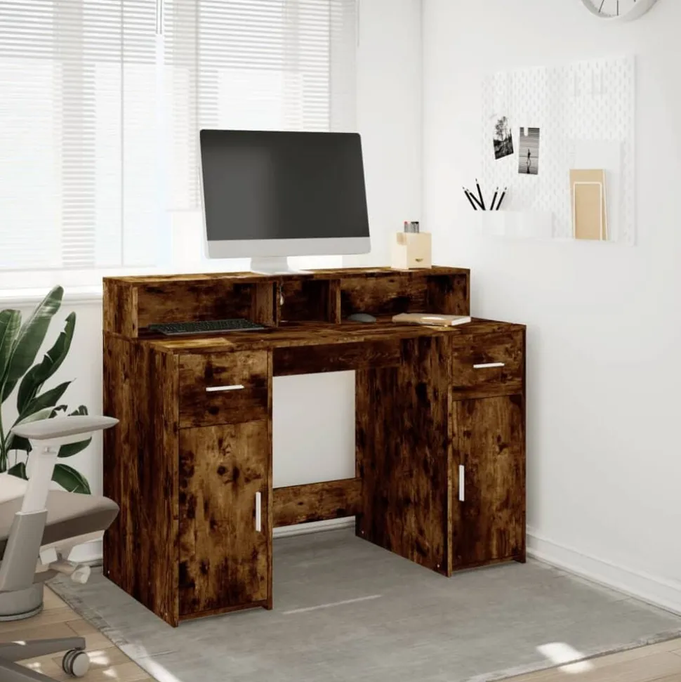 vidaXL Bureau met LED-verlichting 120x55x91 cm hout gerookt eikenkleur