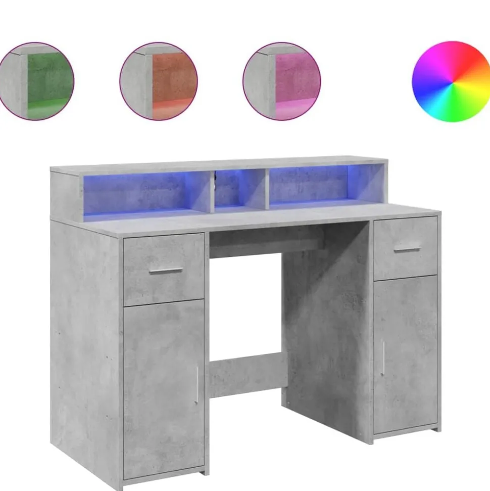 vidaXL Bureau met LED-verlichting 120x55x91 cm bewerkt hout betongrijs