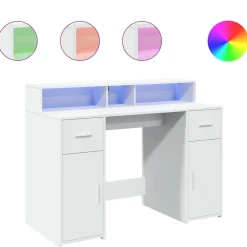 vidaXL Bureau met LED-verlichting 120x55x91 cm bewerkt hout wit