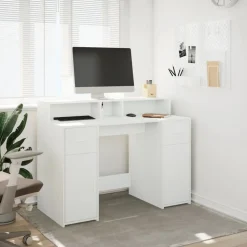 vidaXL Bureau met LED-verlichting 120x55x91 cm bewerkt hout wit