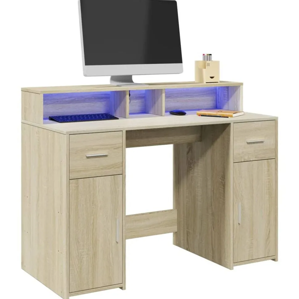 vidaXL Bureau met LED-verlichting 120x55x91 cm hout sonoma eikenkleur