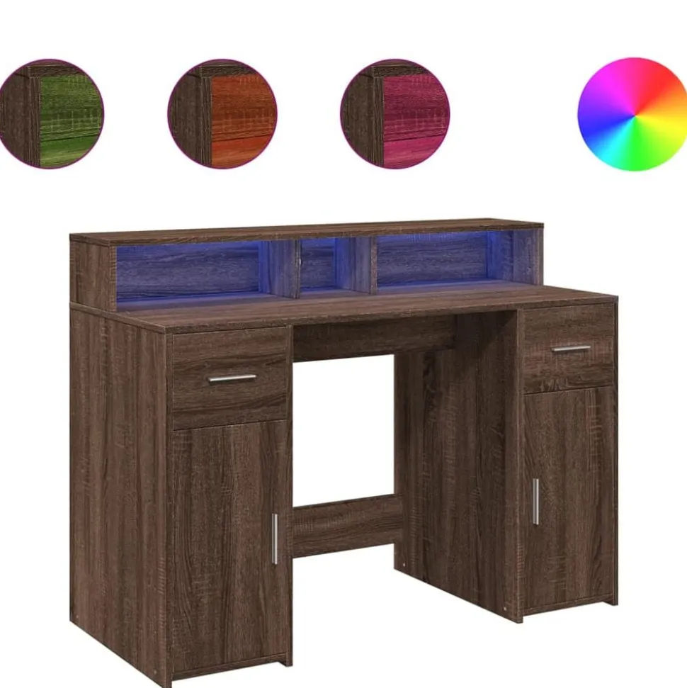vidaXL Bureau met LED-verlichting 120x55x91 cm hout bruin eikenkleurig