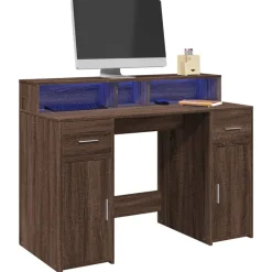 vidaXL Bureau met LED-verlichting 120x55x91 cm hout bruin eikenkleurig