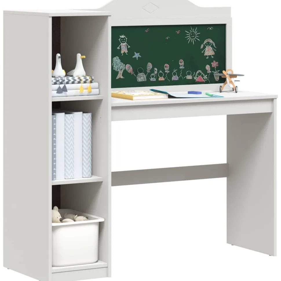 vidaXL Bureau met open opbergruimte en schoolbord met plank ROROS Wit