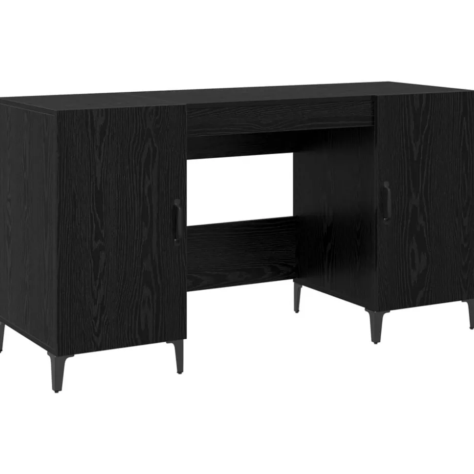 vidaXL Bureau met opslag Zwart Eiken 140 x 50 x 75 cm Bewerkt hout