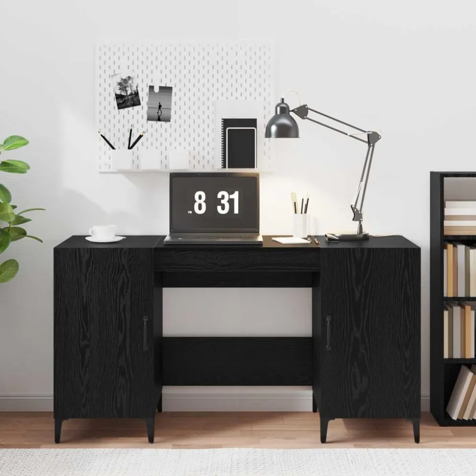 vidaXL Bureau met opslag Zwart Eiken 140 x 50 x 75 cm Bewerkt hout