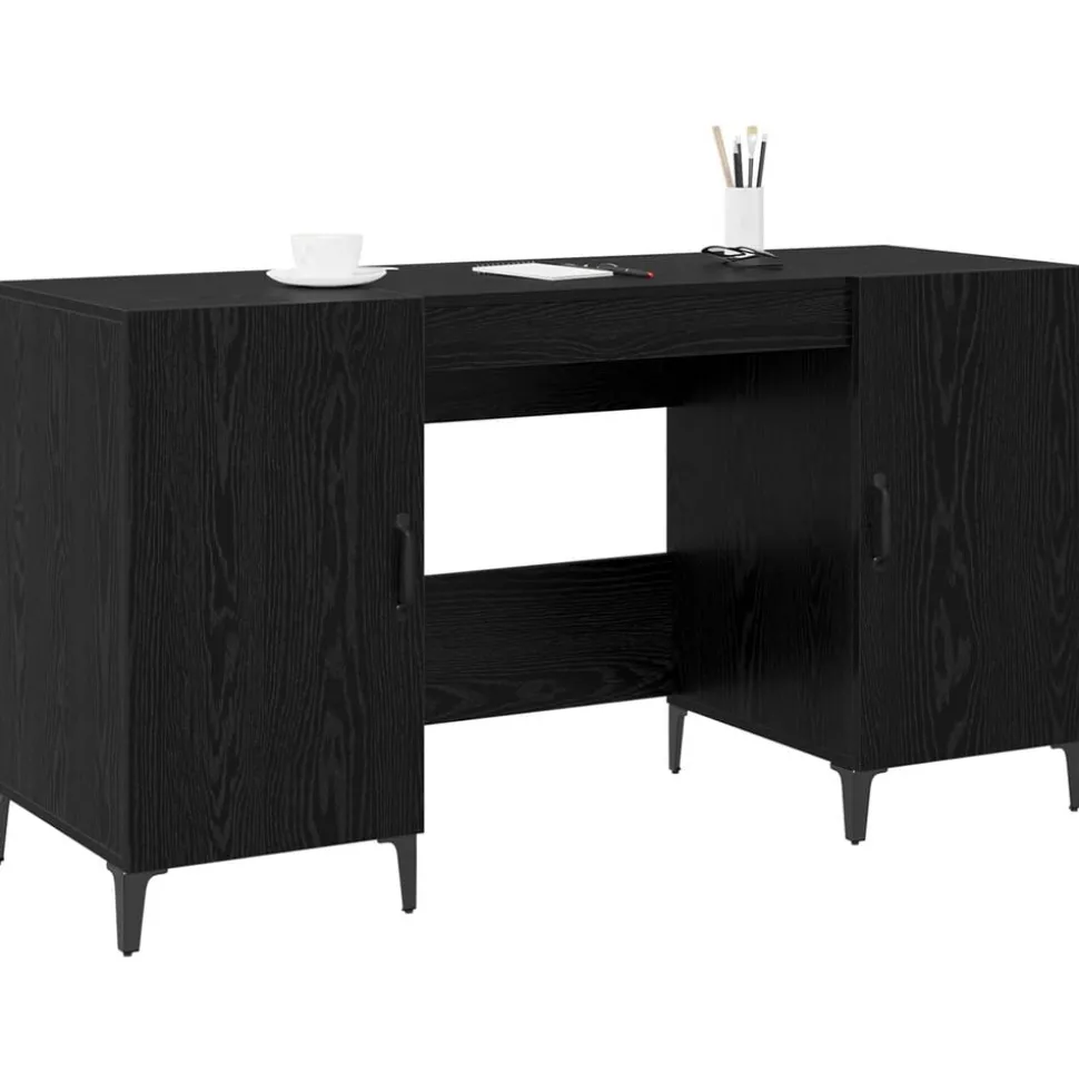 vidaXL Bureau met opslag Zwart Eiken 140 x 50 x 75 cm Bewerkt hout