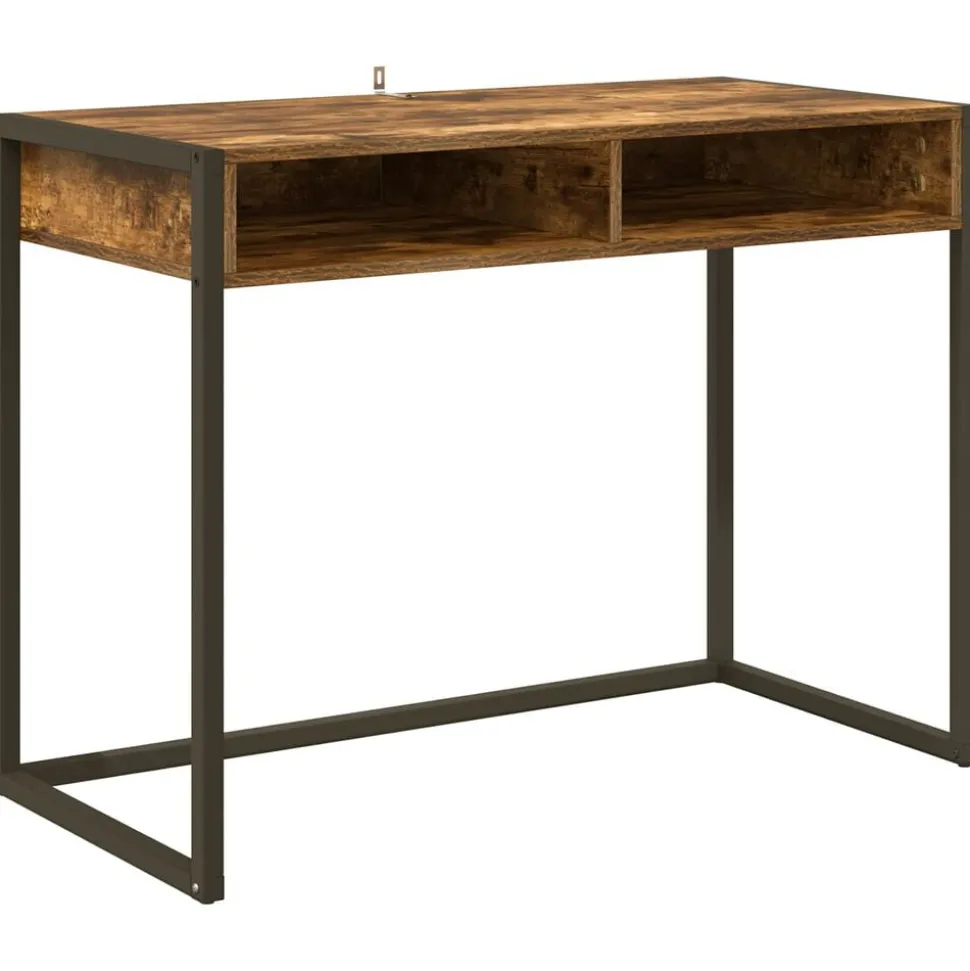 vidaXL Bureau met opslag Rook Eik 100 x 50 x 75 cm Bewerkt hout