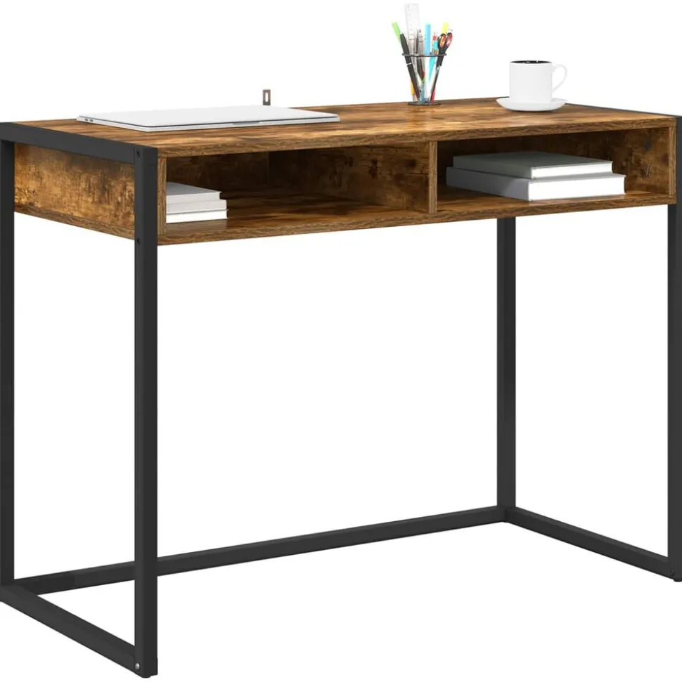vidaXL Bureau met opslag Rook Eik 100 x 50 x 75 cm Bewerkt hout