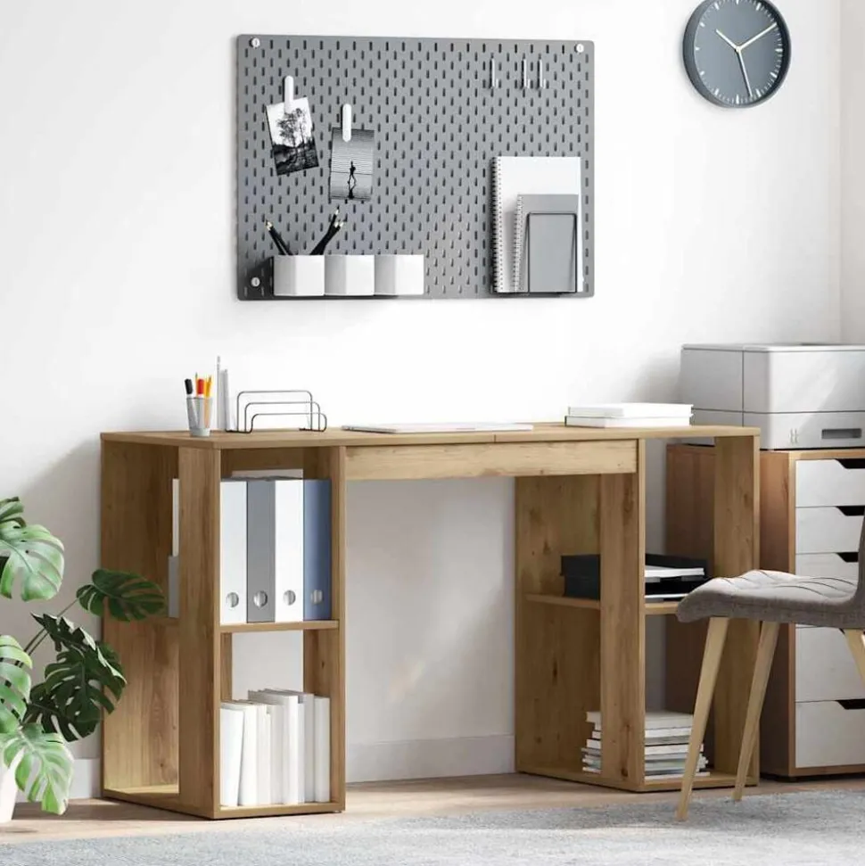 vidaXL Bureau met plank Artisan Eiken 130 x 50.5 x 75 cm Bewerkt hout