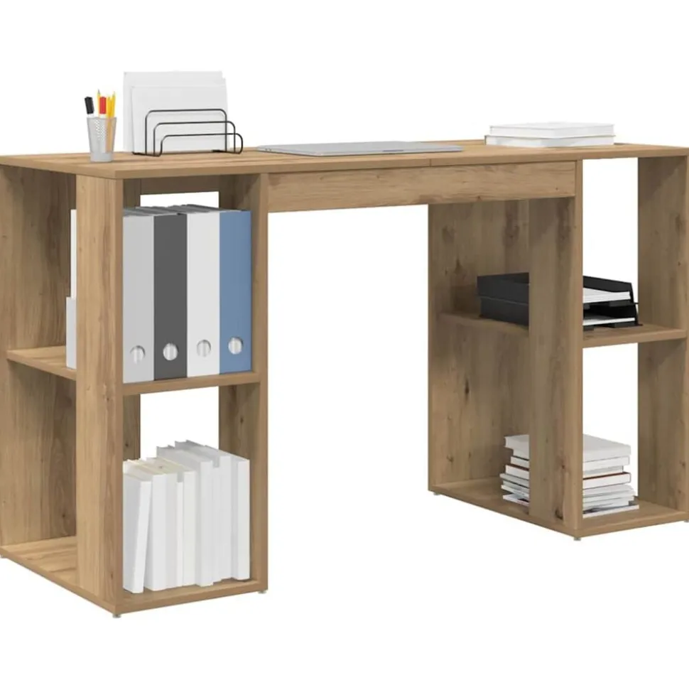 vidaXL Bureau met plank Artisan Eiken 130 x 50.5 x 75 cm Bewerkt hout