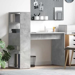 vidaXL Bureau met plank Beton Grijs 113 x 54 x 120 cm Bewerkt hout