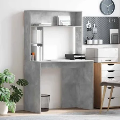 vidaXL Bureau met plank Beton Grijs 91 x 50 x 149 cm Bewerkt hout