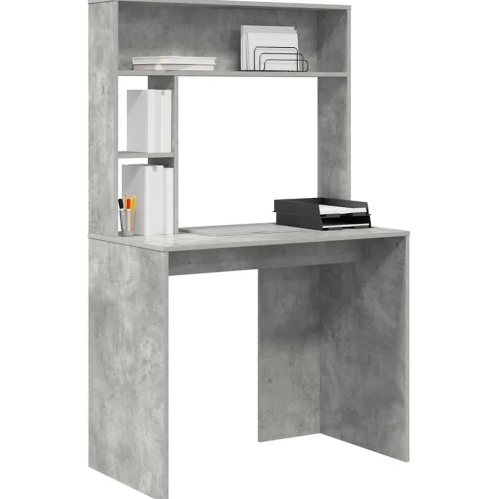 vidaXL Bureau met plank Beton Grijs 91 x 50 x 149 cm Bewerkt hout