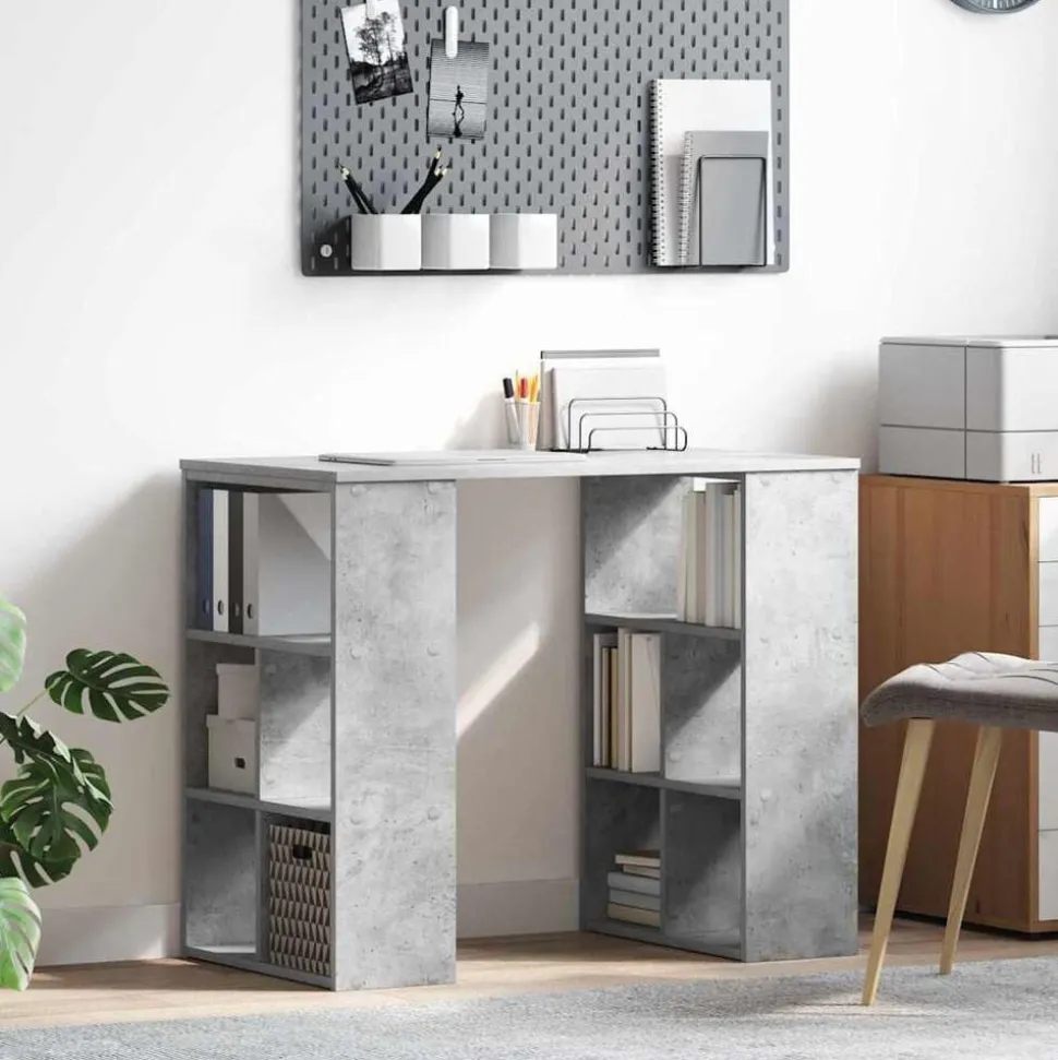 vidaXL Bureau met plank Beton Grijs 90 x 50 x 75 cm Bewerkt hout